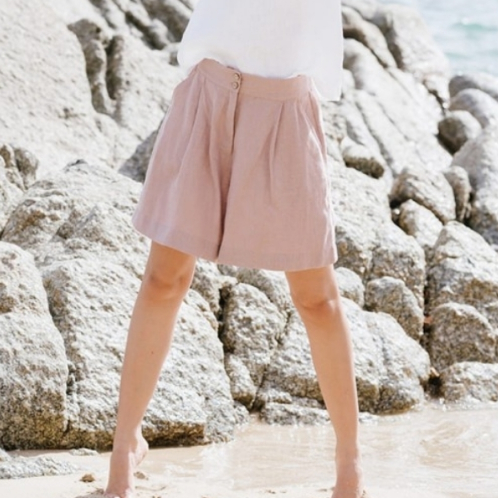Magic Linen High Waisted Evora Shorts in Woodrose